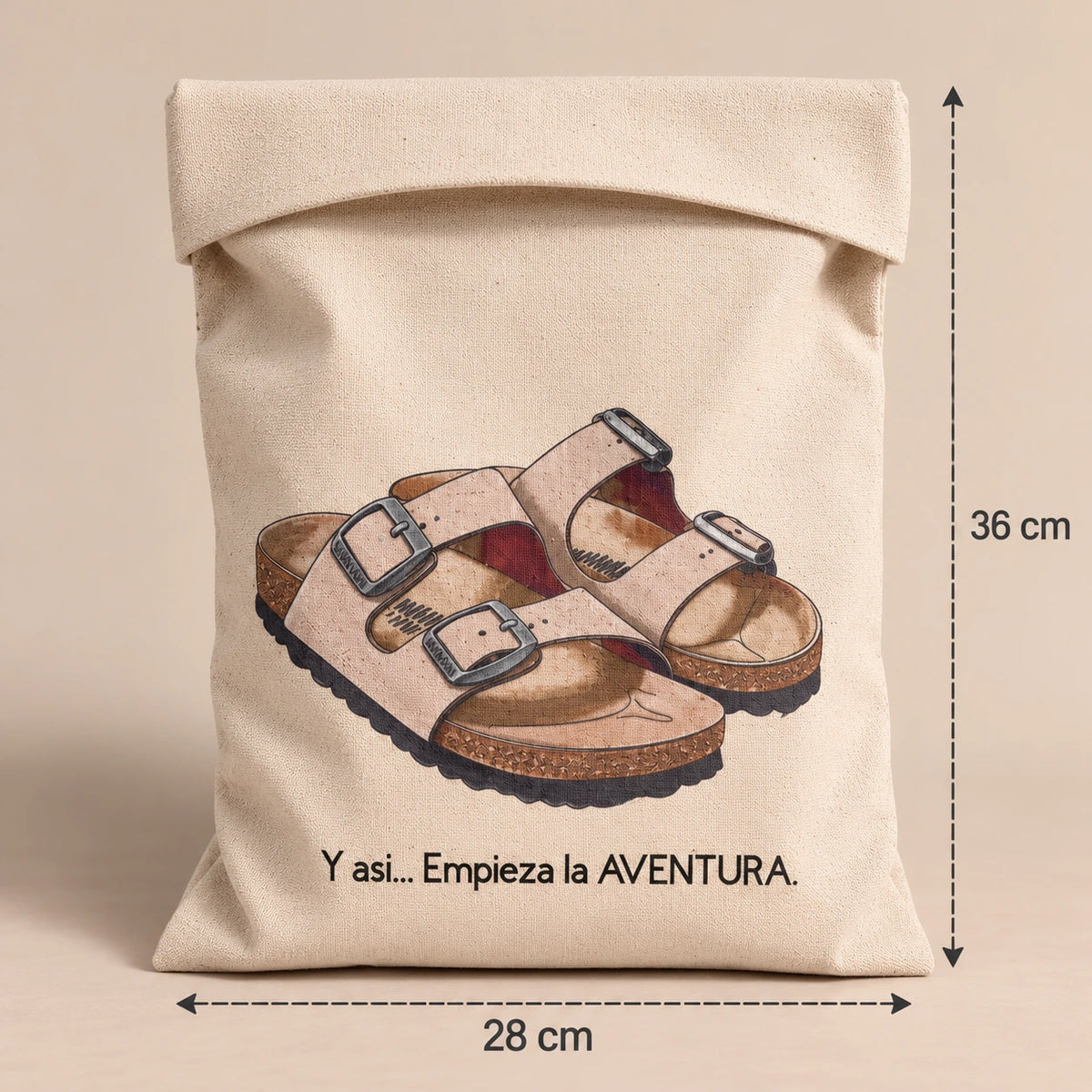 Medidas de la bolsa para zapatos de viaje TDMAccessories de sandalias: 28 cm de ancho por 36 cm de alto.